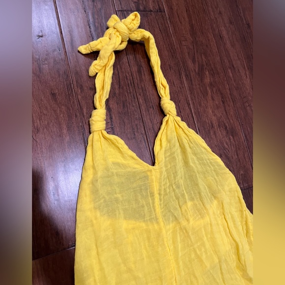 Free People Free-est Knot It Up Low Back Jumpsuit Halter Bohemian Gauze Yellow - Picture 7 of 12